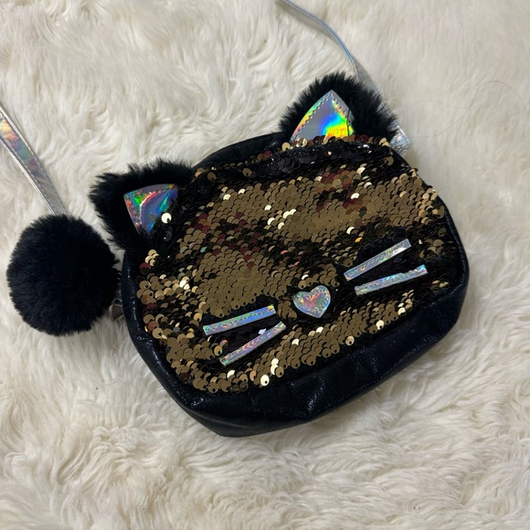 Cat & Jack Girls Black Flip Sequin Cat Crossbody Shoulder Purse - Picture 3 of 5